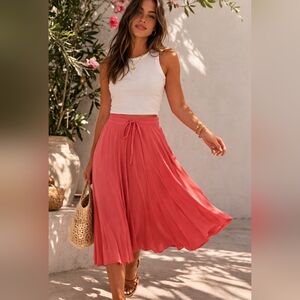 Coral Melon Pink Flowy Midi Maxi Skirt Large Drawstring Waist Built-In Shorts